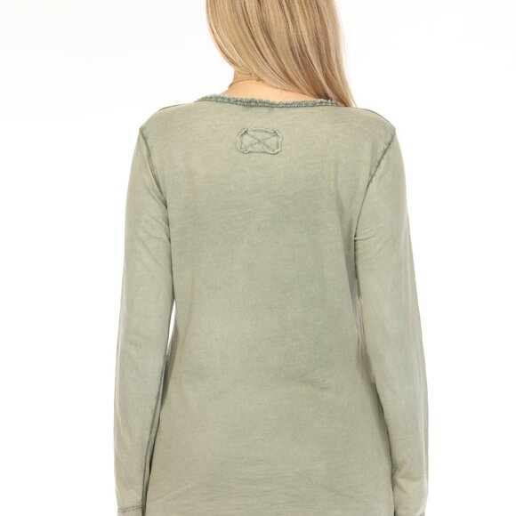 Olive 100% Cotton Fringe Neck Top - Picture 2 of 5